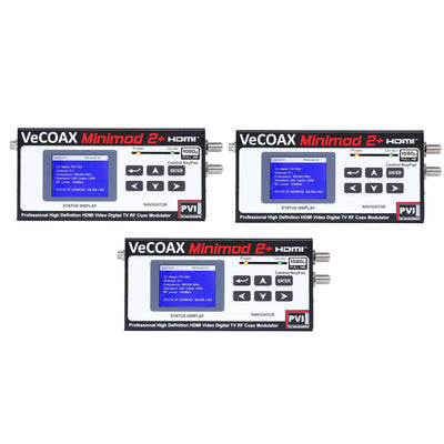 VeCOAX MINIMOD-2+ 3-Pack — HDMI RF Modulator Bundle (3 HD Channels)