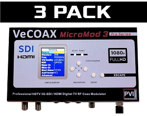 <b>3-PACK</b> | VECOAX MICROMOD-3-SDI  | Broadcast 3G SDI - HDMI - AV Modulator to distribute HD Video Over coax with real time perfect quality 