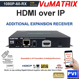 VUMATRIX 1080P-60-RX  is a 1080P FULL HD  additional Expansion Receiver for the VuMATRIX HDMI over IP matrix video distribution systems