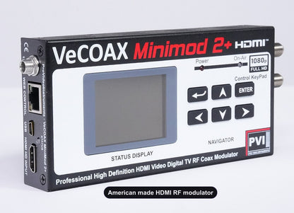 American made HDMI RF modulator compact aluminum enclosure left side view