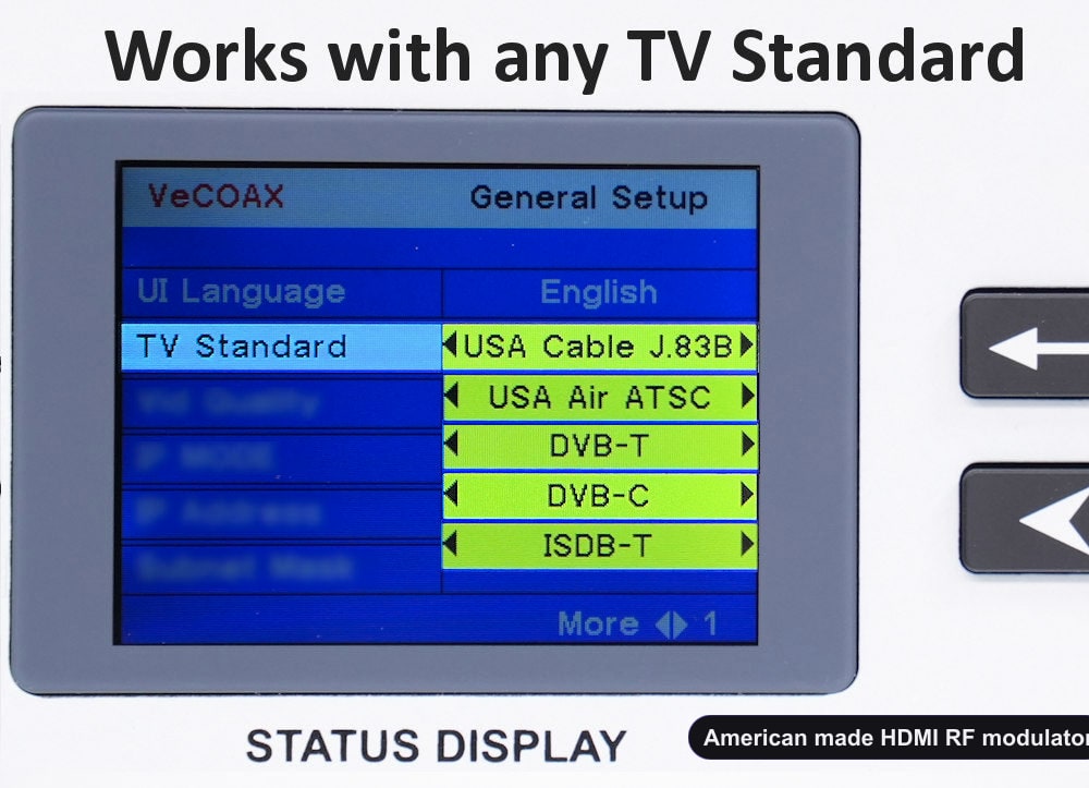 American made HDMI RF modulator universal TV standards QAM ATSC DVB-T DVB-C ISDB-T