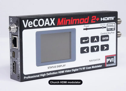 Church HDMI modulator compact aluminum enclosure left side view