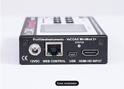 Coax modulator rear panel HDMI input and Ethernet web control port