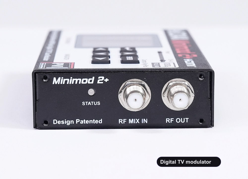 Digital TV modulator coaxial RF output connector for TV distribution
