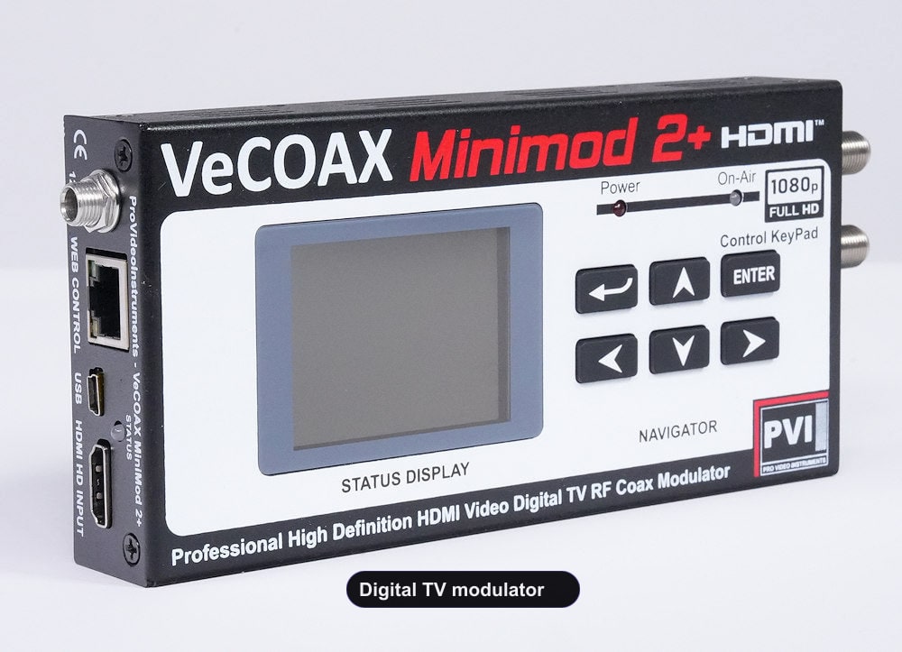 Digital TV modulator compact aluminum enclosure left side view