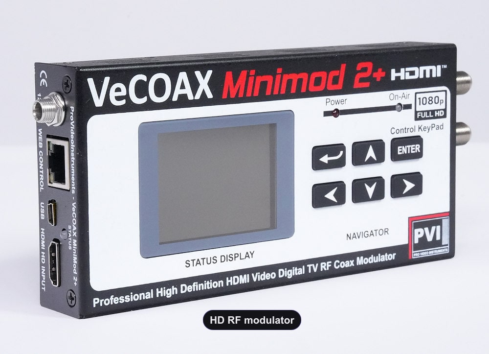 HD RF modulator compact aluminum enclosure left side view