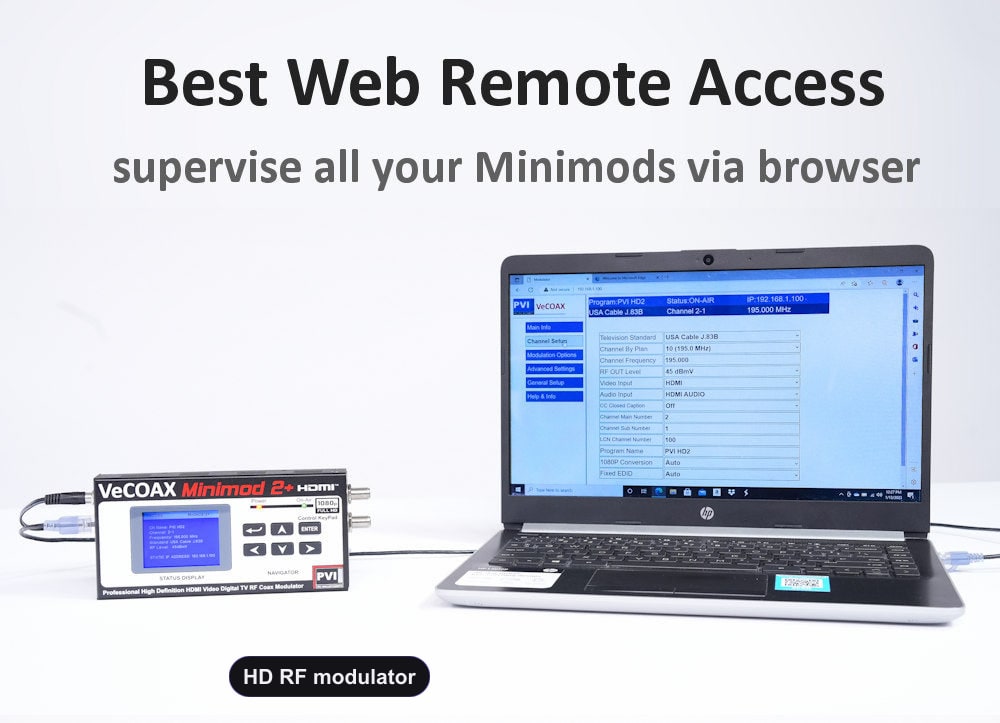 HD RF modulator web browser remote control from PC tablet smartphone