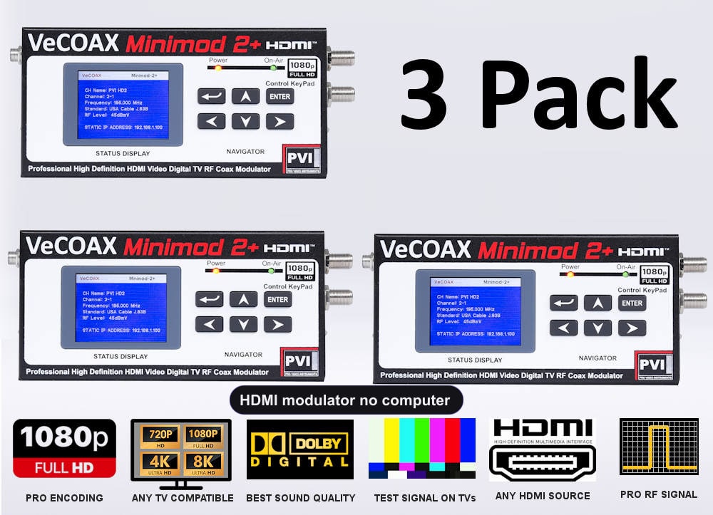 HDMI modulator no computer 3-pack bundle deal - three MINIMOD 2+ units