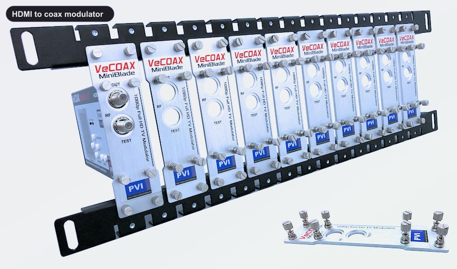 HDMI to coax modulator blade rack kit mount 10 or more units in single rack space