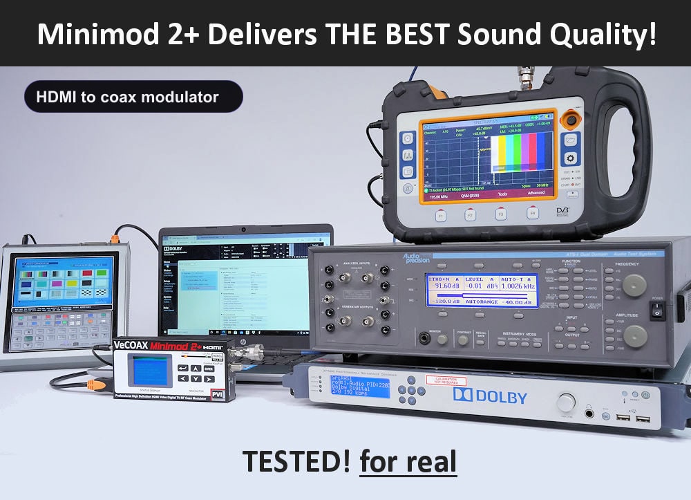 HDMI to coax modulator broadcast-grade Dolby Digital AC-3 audio test results
