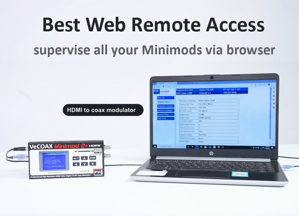 HDMI to coax modulator web browser remote control from PC tablet smartphone