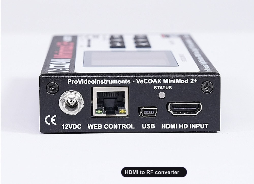 HDMI to RF converter rear panel HDMI input and Ethernet web control port