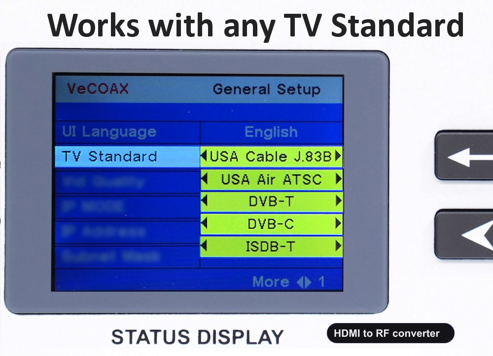 HDMI to RF converter universal TV standards QAM ATSC DVB-T DVB-C ISDB-T