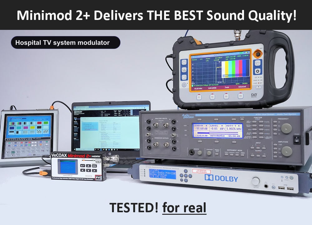 Hospital TV system modulator broadcast-grade Dolby Digital AC-3 audio test results