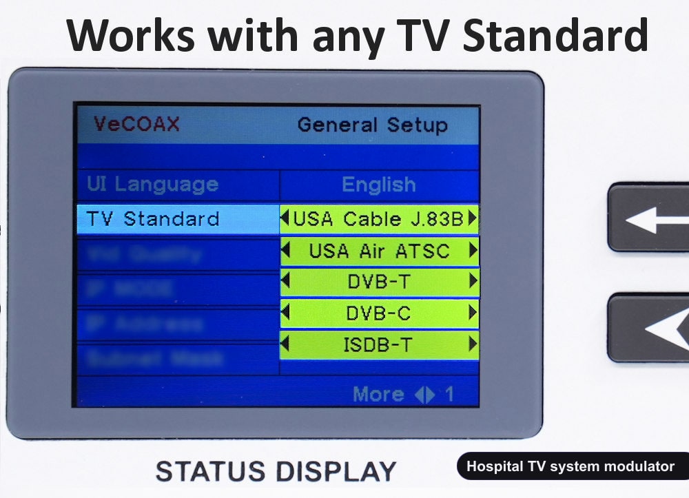 Hospital TV system modulator universal TV standards QAM ATSC DVB-T DVB-C ISDB-T