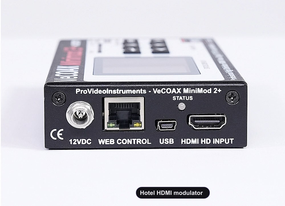Hotel HDMI modulator rear panel HDMI input and Ethernet web control port