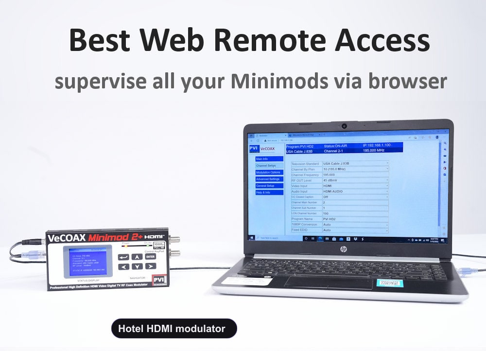 Hotel HDMI modulator web browser remote control from PC tablet smartphone