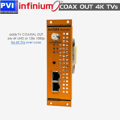 INFINIUM 4K RF coax modulator module delivering 4K digital TV channels over coax QAM ATSC DVB ISDB
