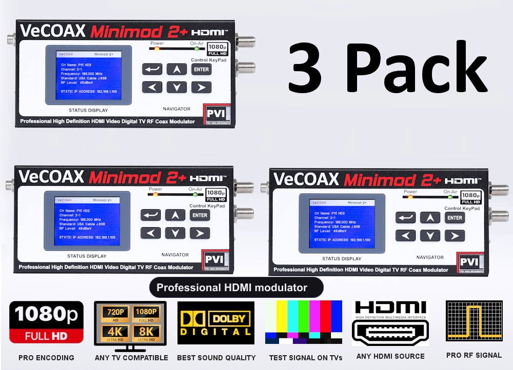 Professional HDMI modulator 3-pack bundle deal - three MINIMOD 2+ units