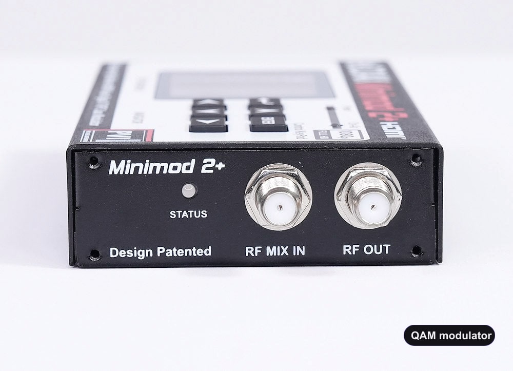 QAM modulator coaxial RF output connector for TV distribution