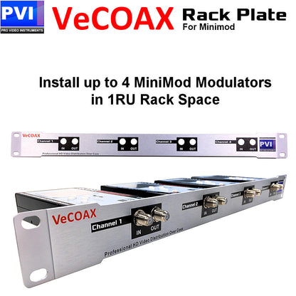 VeCOAX MINIMOD HDMI RF modulators installed on 1RU rack mount plate