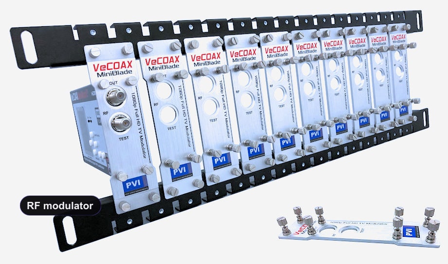 RF modulator blade rack kit mount 10 or more units in single rack space