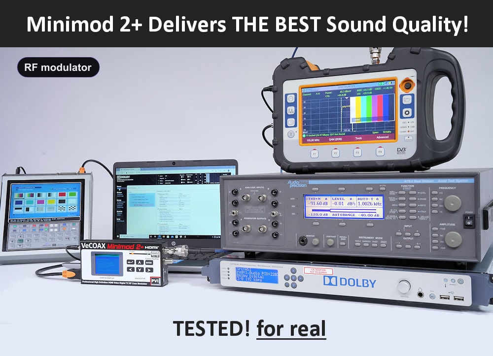 RF modulator broadcast-grade Dolby Digital AC-3 audio test results