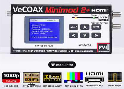 RF modulator VeCOAX MINIMOD 2+ front panel with LCD channel display