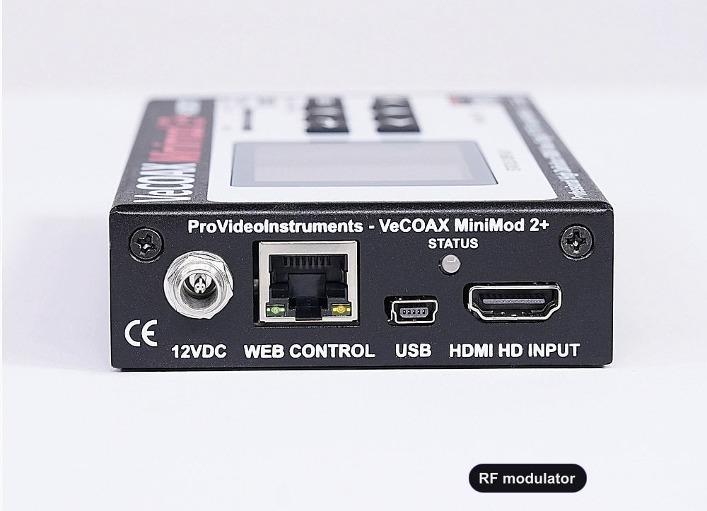 RF modulator rear panel HDMI input and Ethernet web control port