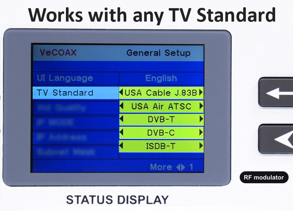 RF modulator universal TV standards QAM ATSC DVB-T DVB-C ISDB-T