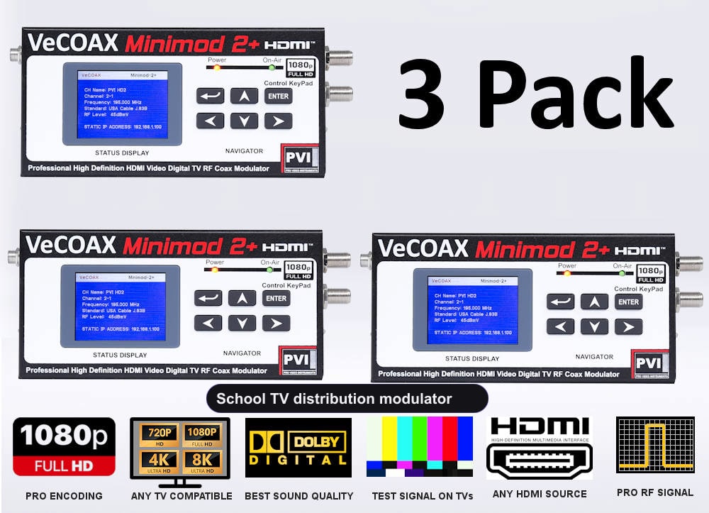 School TV distribution modulator 3-pack bundle deal - three MINIMOD 2+ units