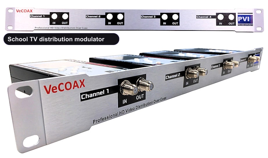 School TV distribution modulator rack mount 4 channels in single 1RU panel