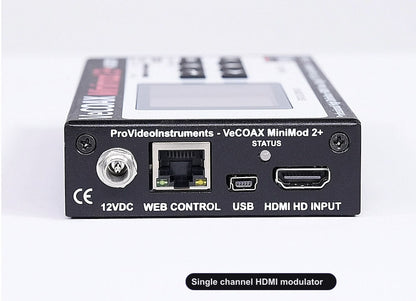 Single channel HDMI modulator rear panel HDMI input and Ethernet web control port