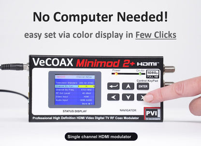 Single channel HDMI modulator built-in LCD display for easy setup without computer