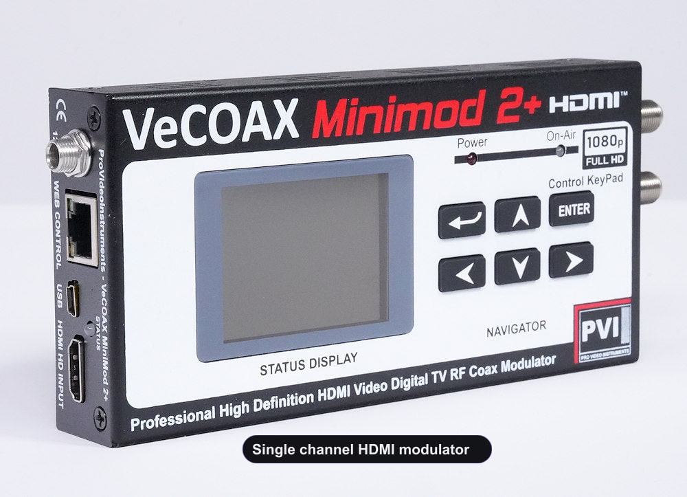 Single channel HDMI modulator compact aluminum enclosure left side view