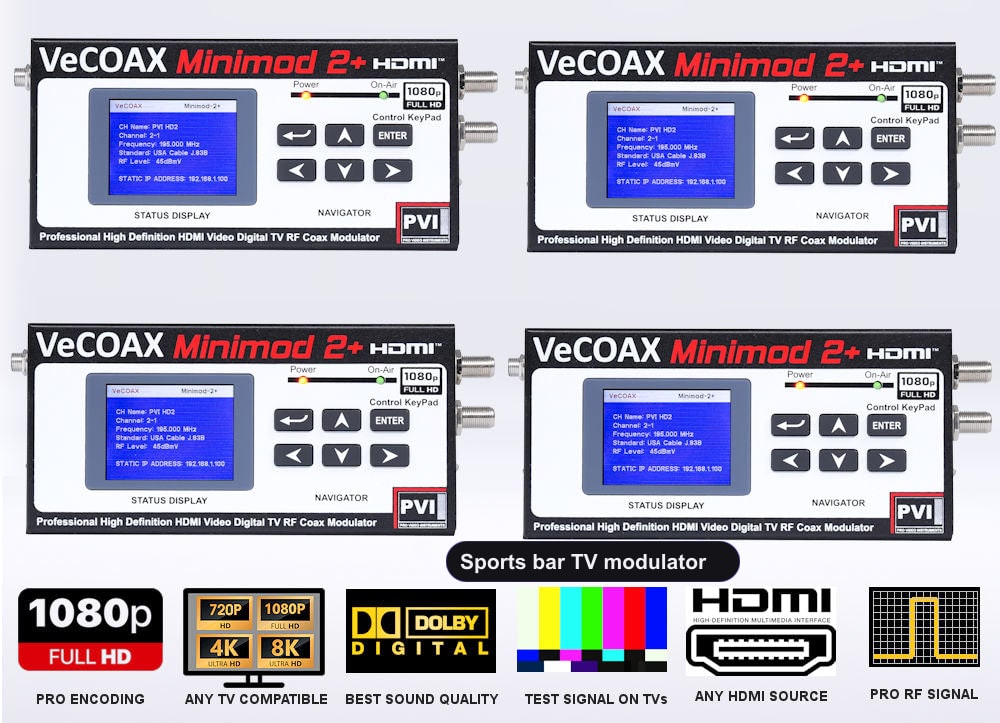 Sports bar TV modulator 4-pack bundle deal - four MINIMOD 2+ units