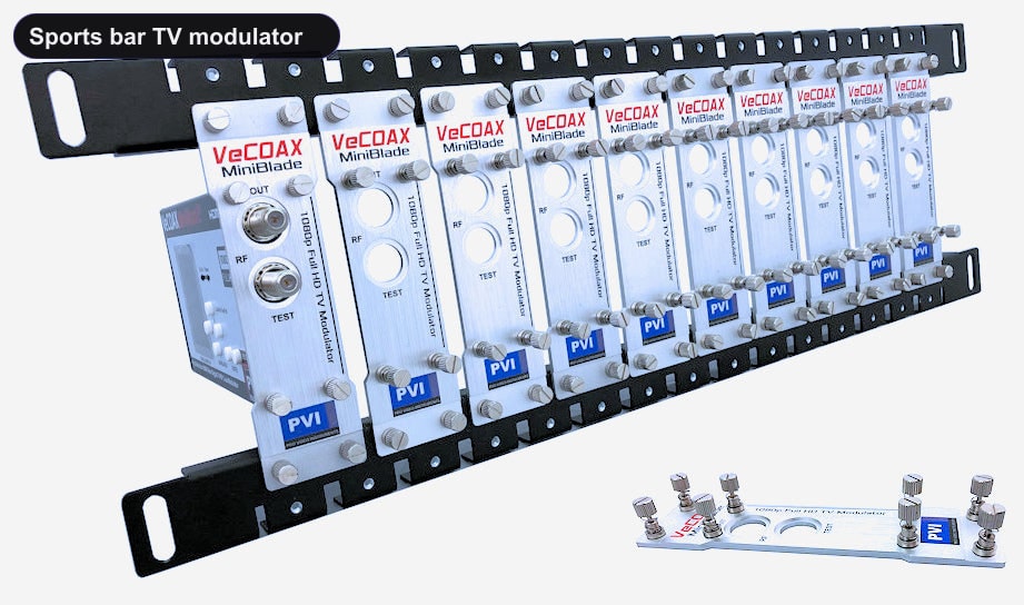 Sports bar TV modulator blade rack kit mount 10 or more units in single rack space