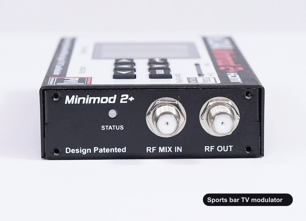 Sports bar TV modulator coaxial RF output connector for TV distribution