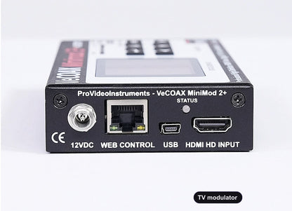 TV modulator rear panel HDMI input and Ethernet web control port