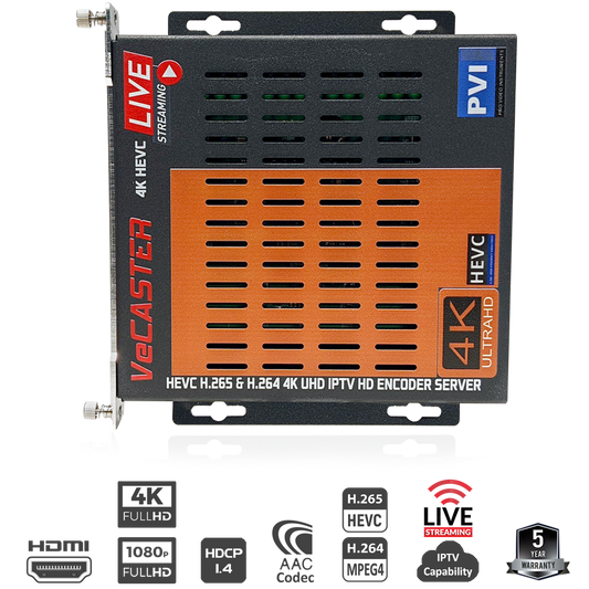 VeCASTER 4K HEVC HDMI 2.0b IPTV encoder, professional UHD 4K live streaming encoder by Pro Video Instruments