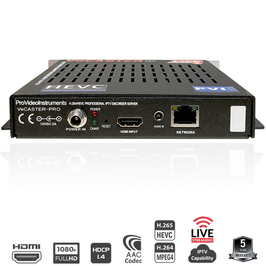 VeCASTER PRO HDMI NDI SRT IPTV encoder, HEVC H.264 production live streaming encoder by Pro Video Instruments