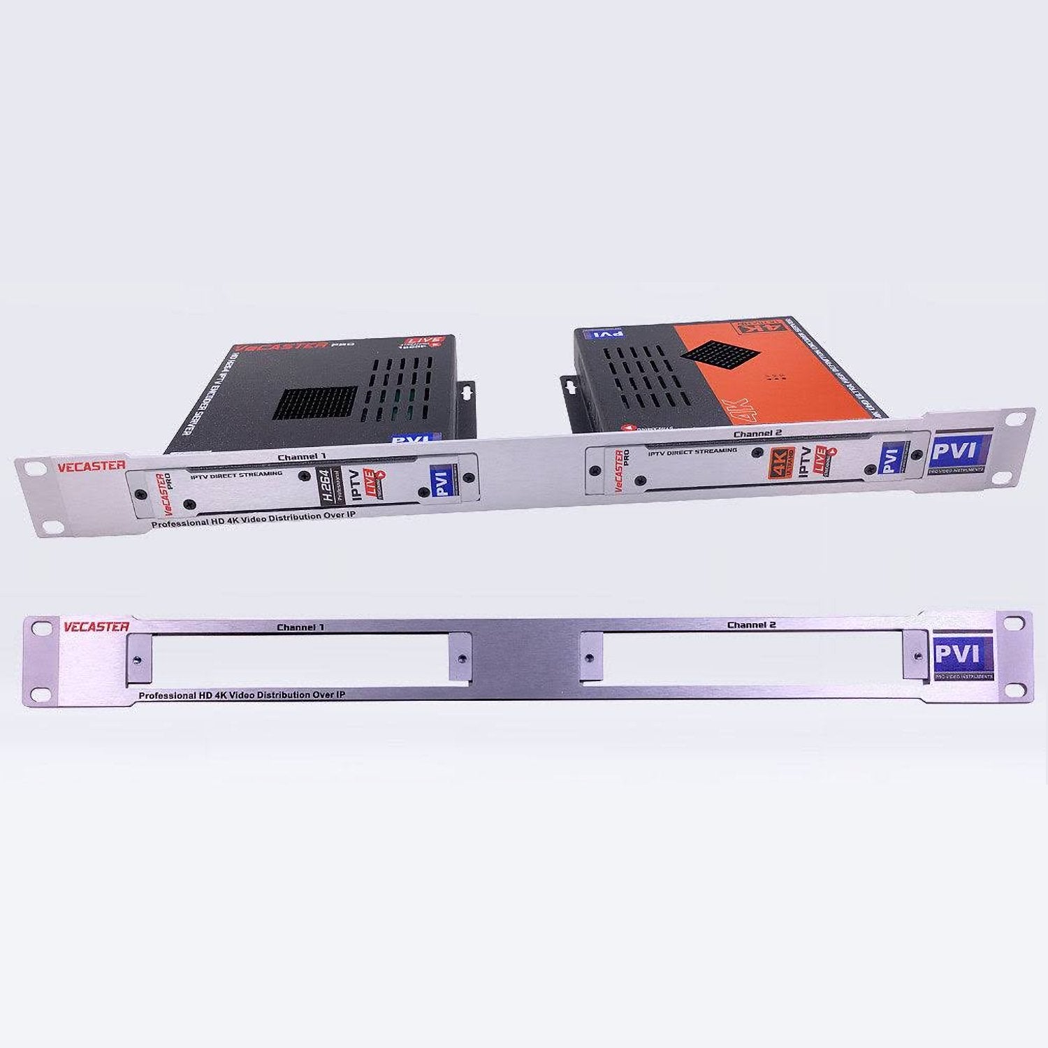 VeCASTER RACK-PLATE-KIT 1RU mounting bracket and rail for secure rack installation of VeCASTER IPTV encoders