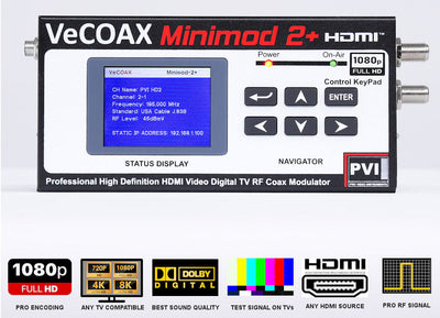 VeCOAX MINIMOD-2+ 3-Pack — HDMI RF Modulator Bundle (3 HD Channels)