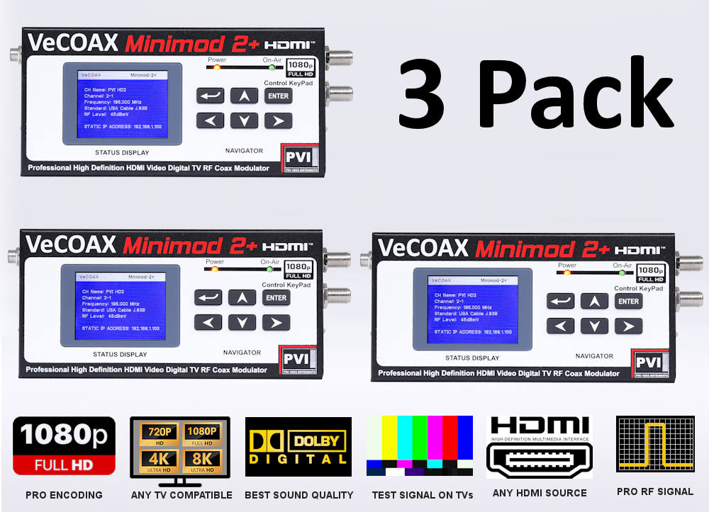 MINIMOD-2+ 4-Pack — HDMI modulator 3-pack bundle deal - three MINIMOD-2+ units