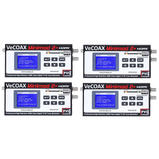 VeCOAX MINIMOD-2+ 4-Pack HDMI RF modulator bundle - four channel HD video distribution system over coax