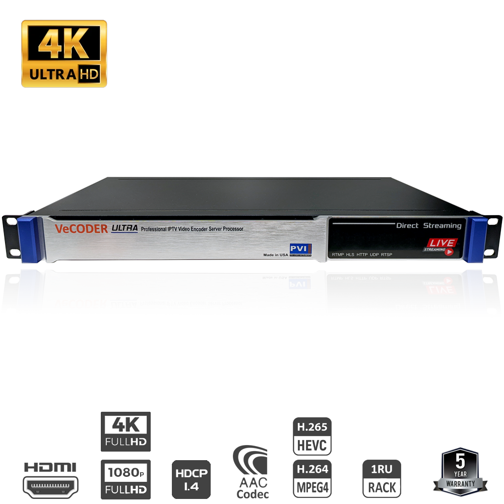 VeCODER ULTRA 4K H.264 multichannel IPTV encoder 1RU streaming server front view