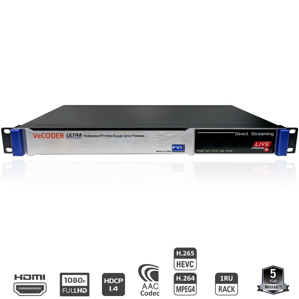 VeCODER ULTRA HD H.264 multichannel IPTV encoder 1RU streaming server front view