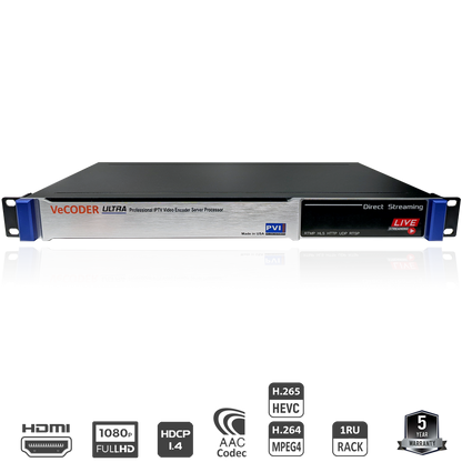 VeCODER ULTRA HD HEVC multichannel IPTV encoder 1RU streaming server front view