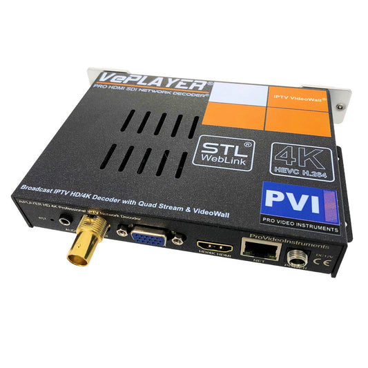 VePLAYER HDMI QUAD 4-stream 4K IPTV decoder with video wall mosaic for professional IP streaming monitoring