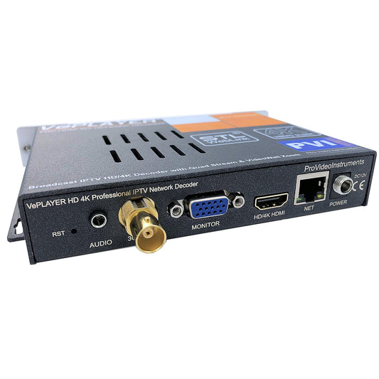 VePLAYER PRO professional IP video decoder with NDI HD 4K IPTV HEVC H.265 H.264 to HDMI output